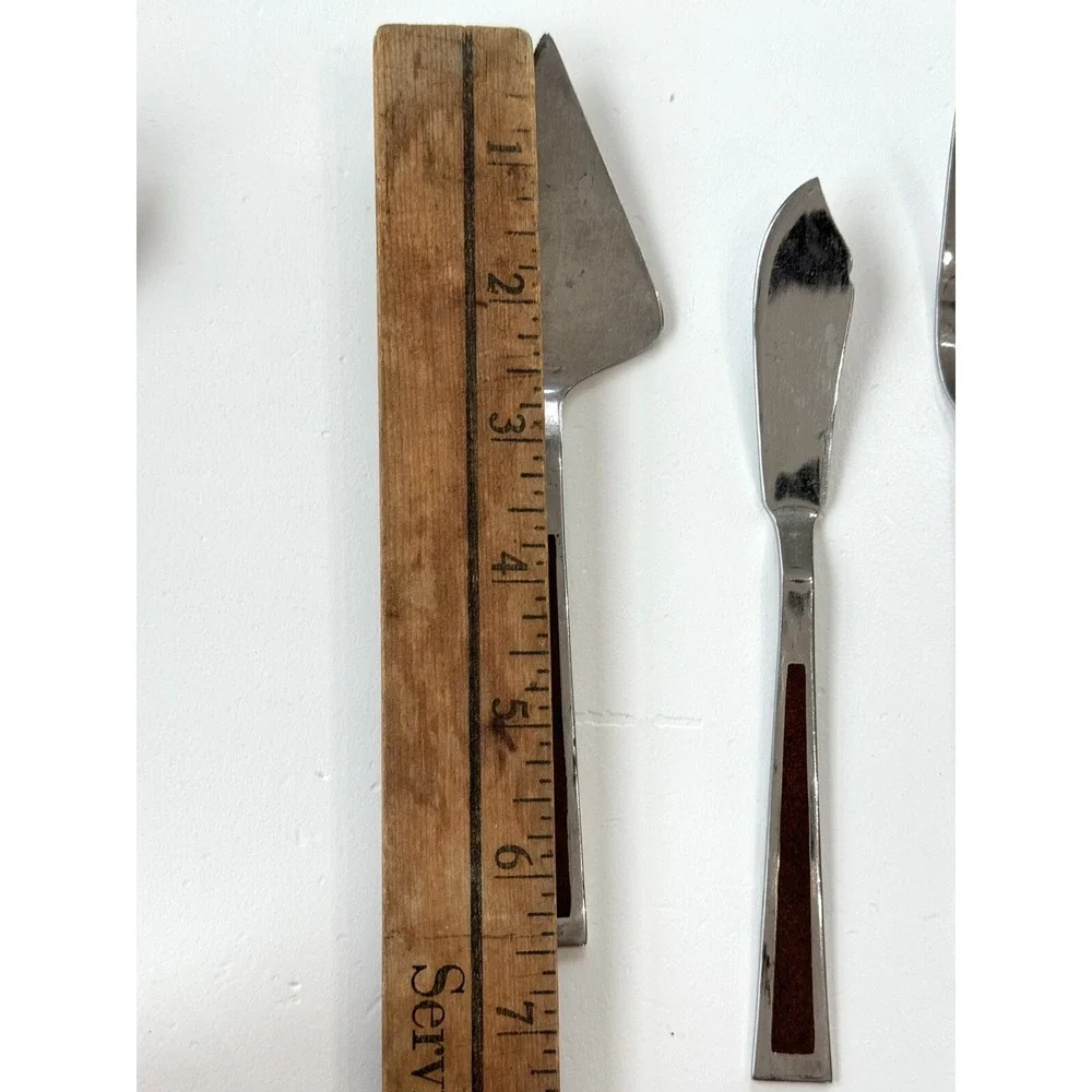 5 Vtg MCM Stanley Roberts flatware provincial‎ walnut Serving Utensil Wood Inlay